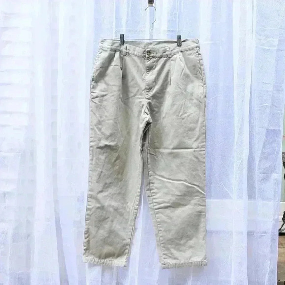 L.L Bean Double L Mens 38x31 Cream Flannel Lined Chino Khaki Pants Natural Fit - Picture 1 of 10